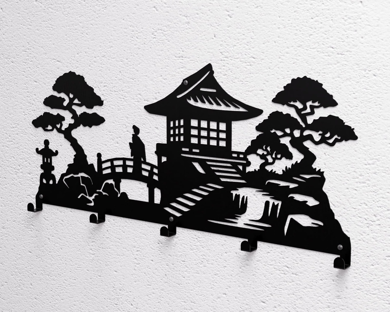 Japanese Garden Wall-Mounted Coat Rack V1. DXF, SVG files for plasma, laser cutting. Wall Coat Rack. Фото 10