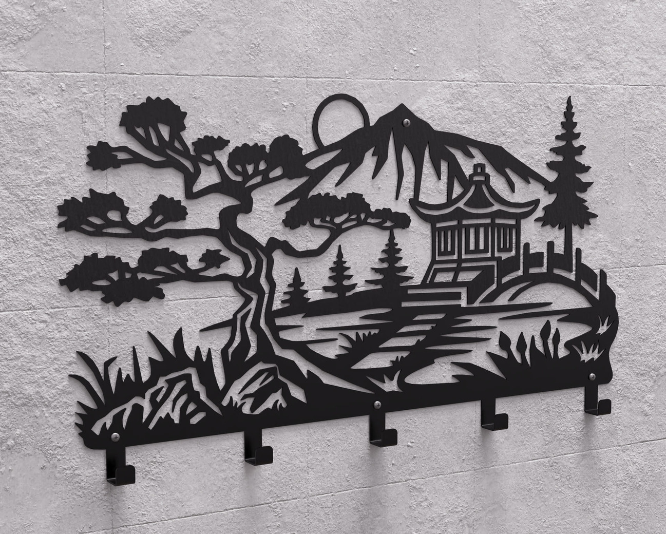 Japanese Garden Wall-Mounted Coat Rack V2. DXF, SVG files for plasma, laser cutting. Wall Coat Rack. Фото 11