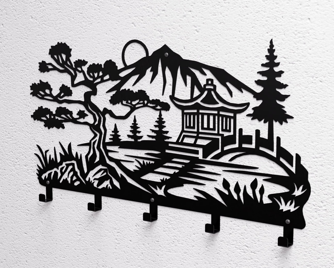 Japanese Garden Wall-Mounted Coat Rack V2. DXF, SVG files for plasma, laser cutting. Wall Coat Rack. Фото 9