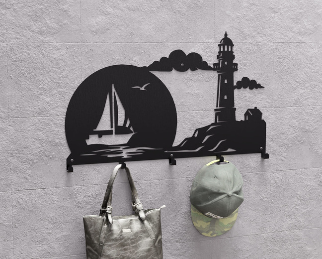 Cabideiro de parede Farol e Barco à Vela. Arquivos DXF e SVG para corte e plasma a laser