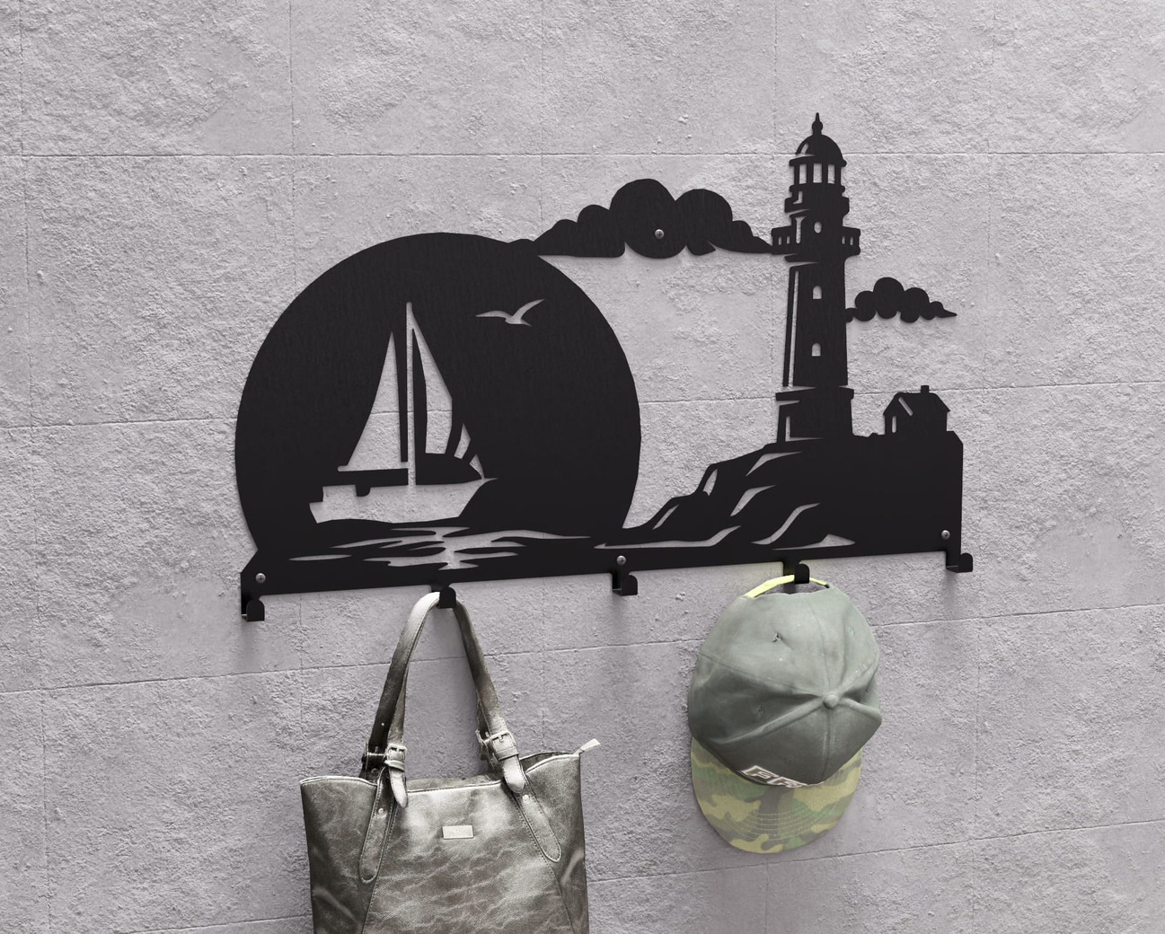 Cabideiro de parede Farol e Barco à Vela. Arquivos DXF e SVG para corte e plasma a laser
