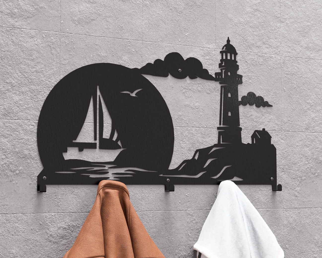 Cabideiro de parede Farol e Barco à Vela. Arquivos DXF e SVG para corte e plasma a laser. Фото 3