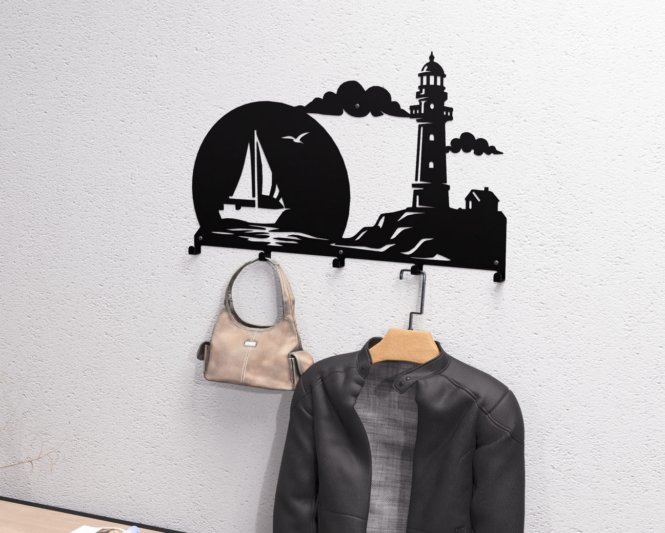 Cabideiro de parede Farol e Barco à Vela. Arquivos DXF e SVG para corte e plasma a laser. Фото 4