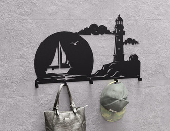 Lighthouse and Sailboat Wall-Mounted Coat Rack. DXF, SVG files for plasma, laser cutting. Wall Coat Rack