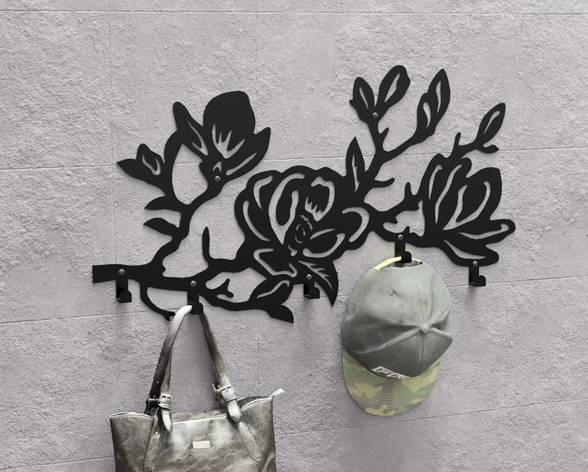 Magnolia Wall-Mounted Coat Rack. DXF, SVG files for plasma, laser cutting. Wall Coat Rack