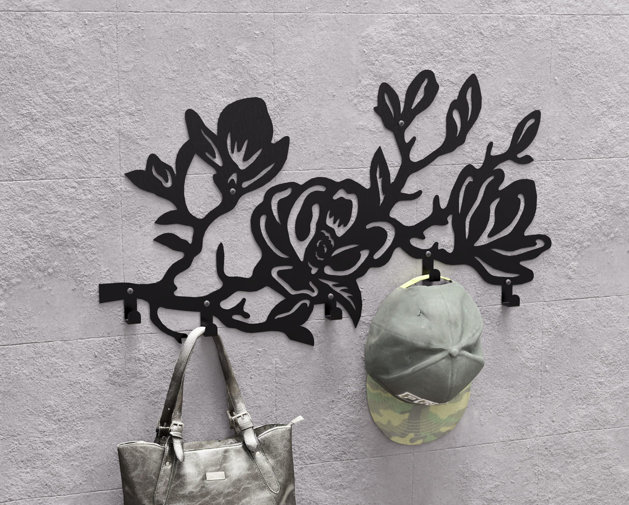 Magnolia Wall-Mounted Coat Rack. DXF, SVG files for plasma, laser cutting. Wall Coat Rack