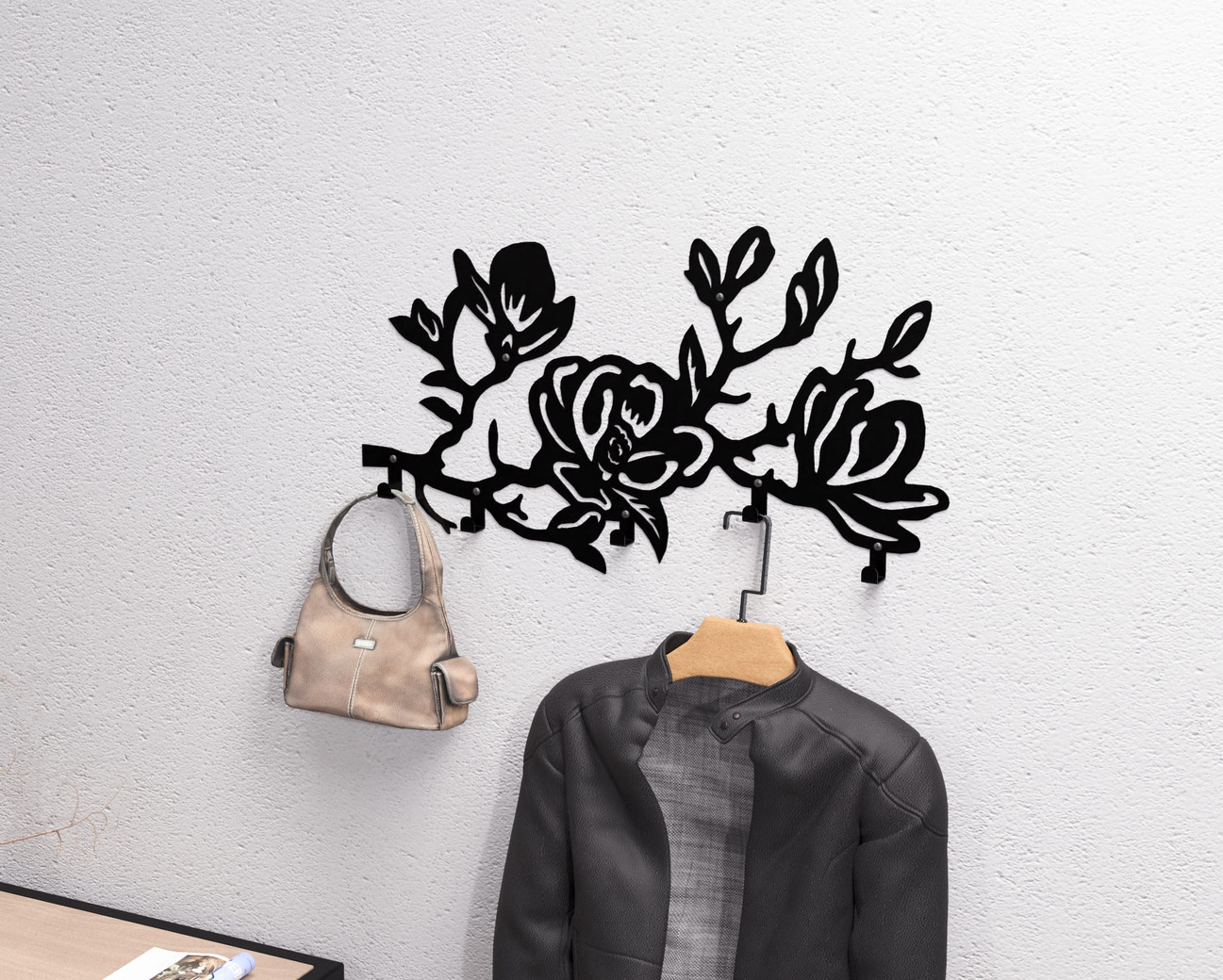 Magnolia Wall-Mounted Coat Rack. DXF, SVG files for plasma, laser cutting. Wall Coat Rack. Фото 2