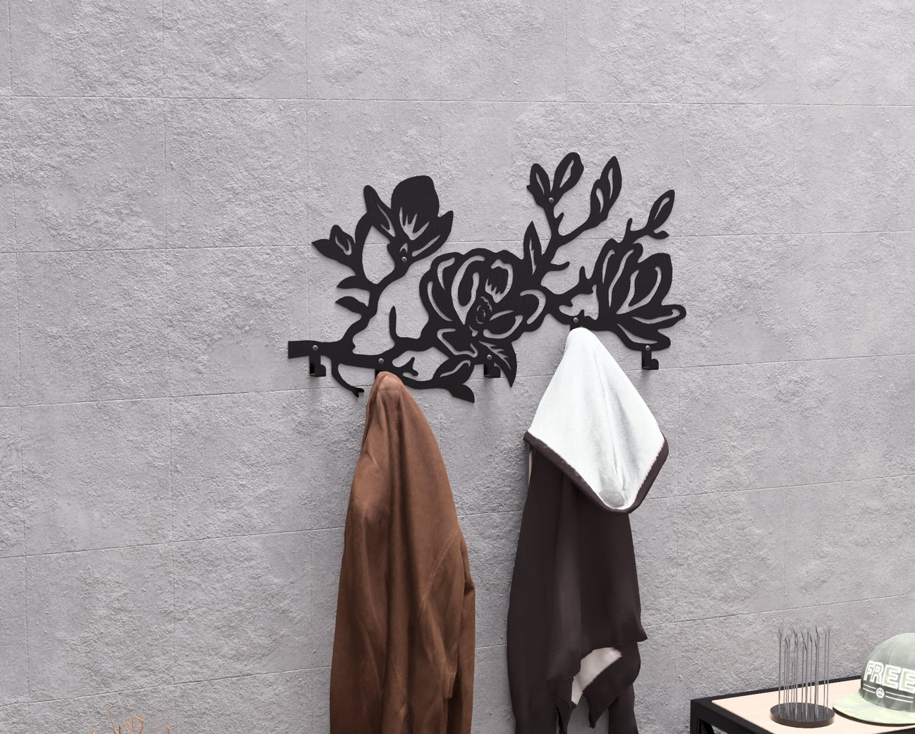 Magnolia Wall-Mounted Coat Rack. DXF, SVG files for plasma, laser cutting. Wall Coat Rack. Фото 4