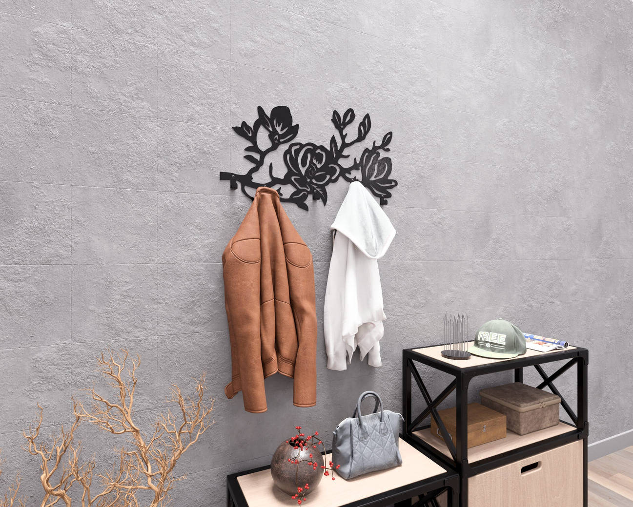 Magnolia Wall-Mounted Coat Rack. DXF, SVG files for plasma, laser cutting. Wall Coat Rack. Фото 5