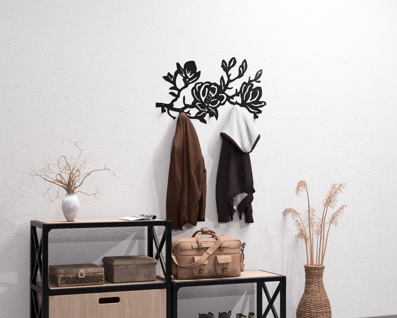 Magnolia Wall-Mounted Coat Rack. DXF, SVG files for plasma, laser cutting. Wall Coat Rack. Фото 7