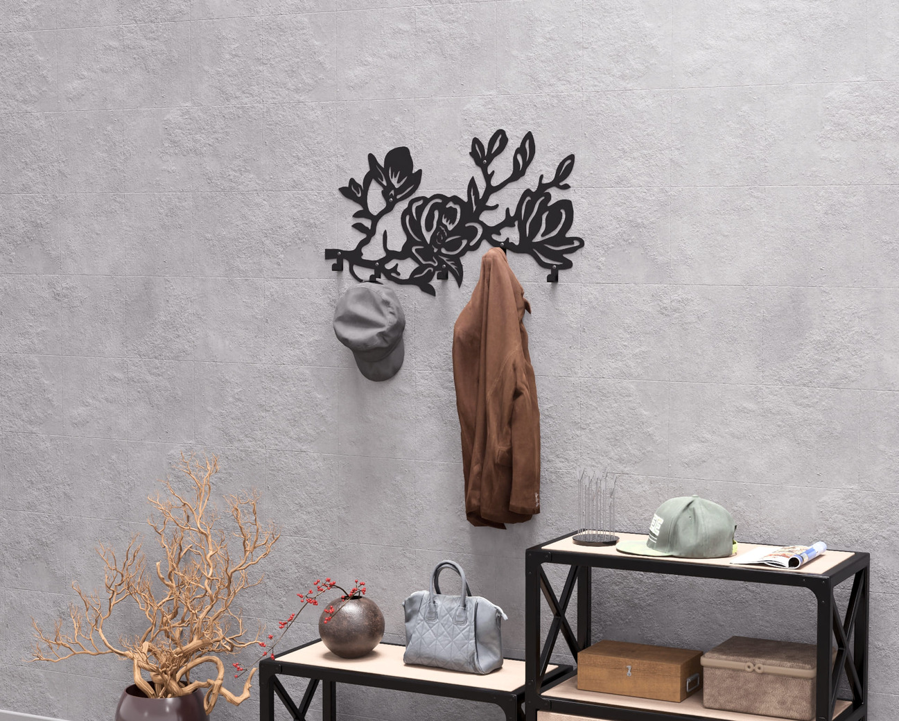 Magnolia Wall-Mounted Coat Rack. DXF, SVG files for plasma, laser cutting. Wall Coat Rack. Фото 6