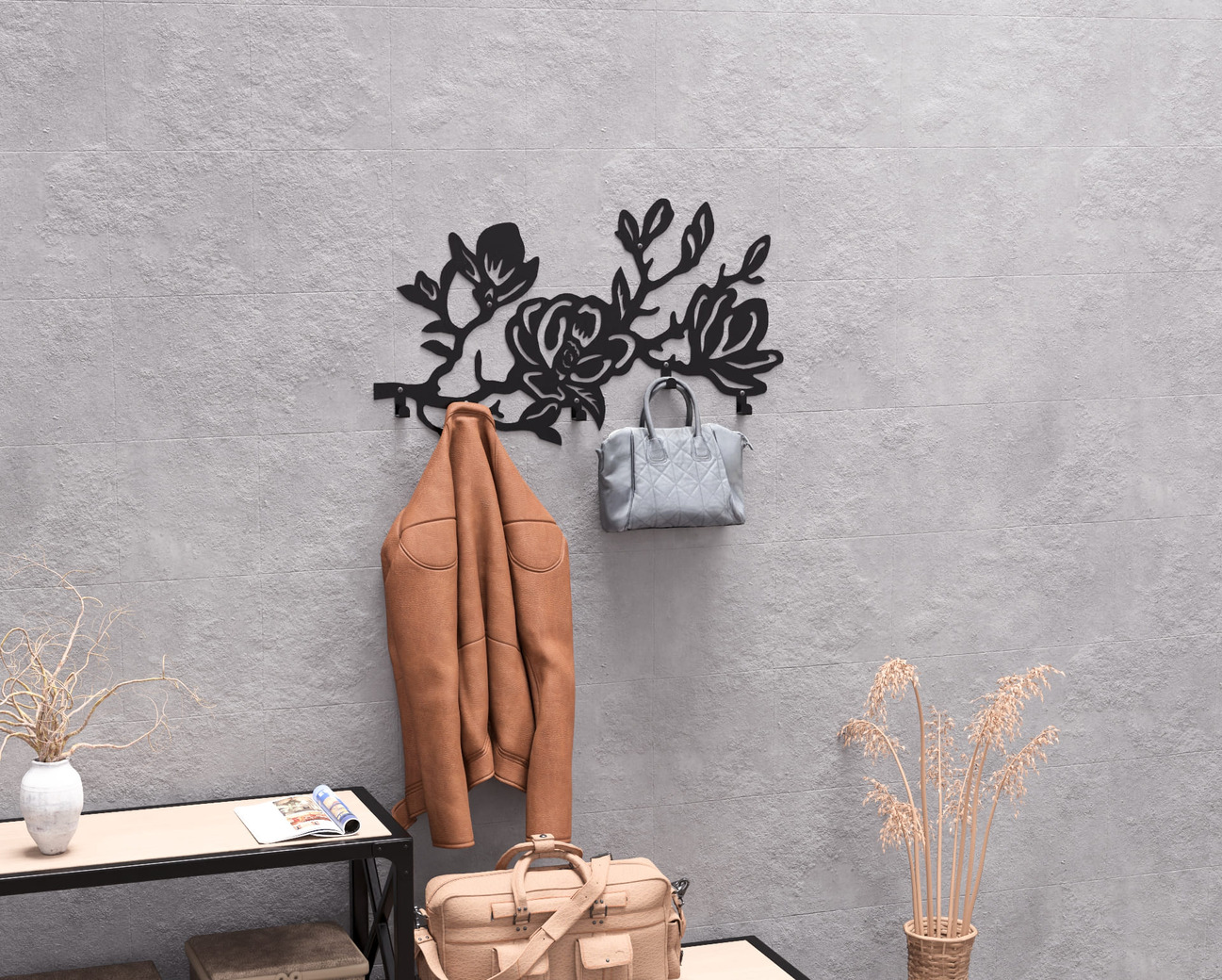 Magnolia Wall-Mounted Coat Rack. DXF, SVG files for plasma, laser cutting. Wall Coat Rack. Фото 8