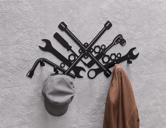 Mechanic Tools Wall-Mounted Coat Rack. DXF, SVG files for plasma, laser cutting. Wall Coat Rack