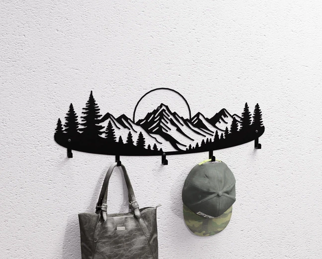 Mountain Forest Wall-Mounted Coat Rack. Wall Coat Rack DXF and SVG Art ...