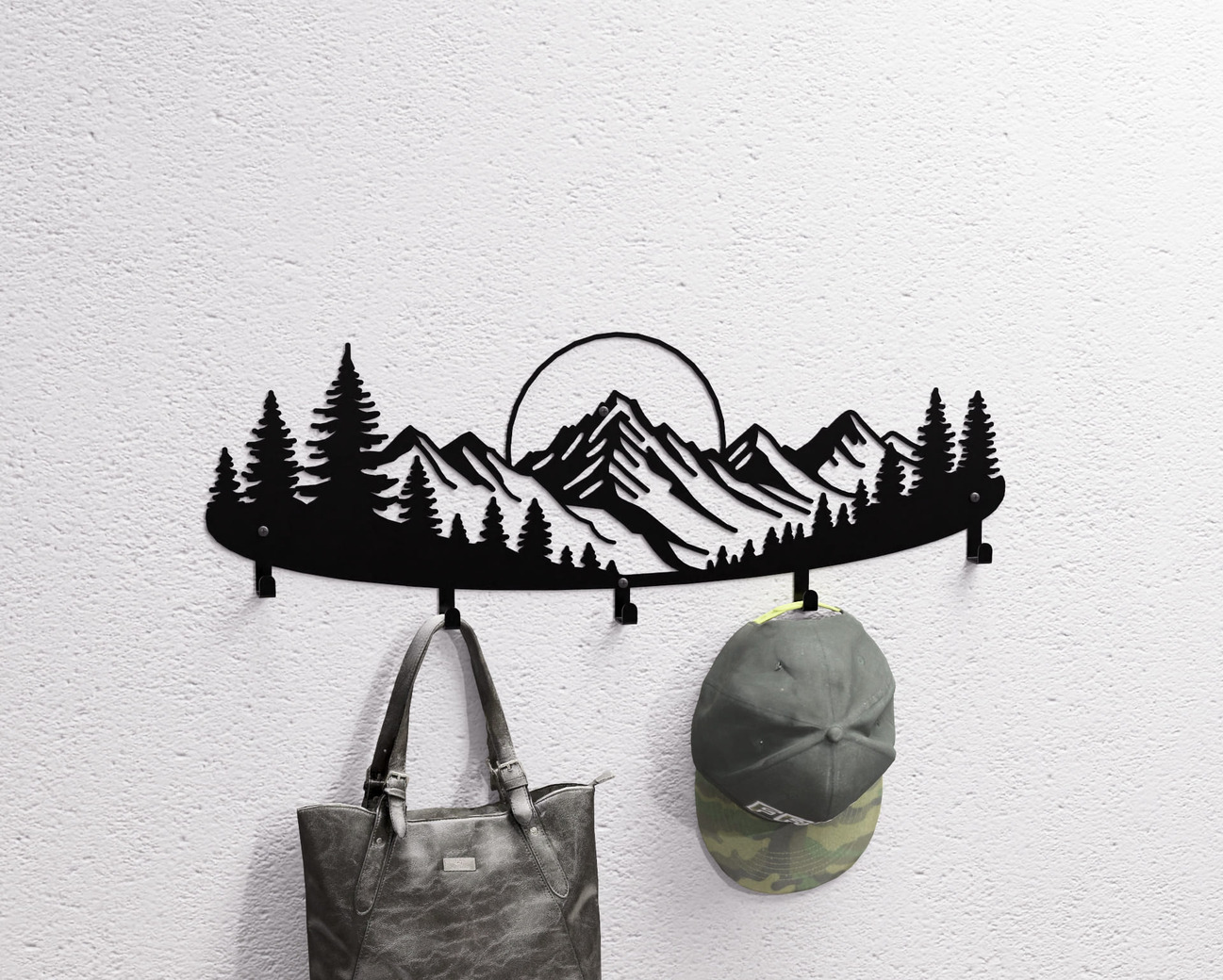 Cabideiro de parede Floresta de Montanha. Arquivos DXF e SVG para corte e plasma a laser