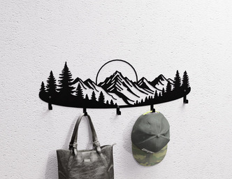 Mountain Forest Wall-Mounted Coat Rack. DXF, SVG files for plasma, laser cutting. Wall Coat Rack