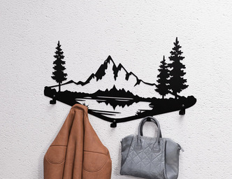 Mountain Lake Wall-Mounted Coat Rack. DXF, SVG files for plasma, laser cutting. Wall Mount Coat Rack