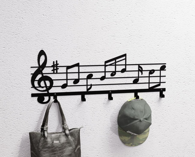 Cabideiro de parede Notas Musicais. Arquivos DXF e SVG para corte e plasma a laser