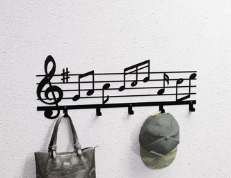 Musical Notes Wall-Mounted Coat Rack. DXF, SVG files for plasma, laser cutting. Wall Mount Coat Rack
