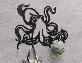 Octopus Wall-Mounted Coat Rack. DXF, SVG files for plasma, laser cutting. Wall Mount Coat Rack