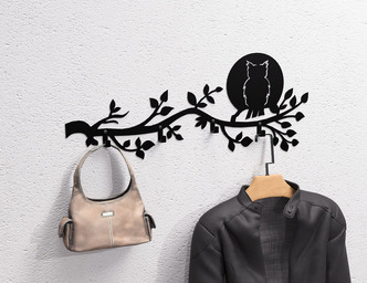 Owl on a Branch Wall-Mounted Coat Rack. DXF, SVG files for plasma, laser cutting. Wall Mount Coat Rack