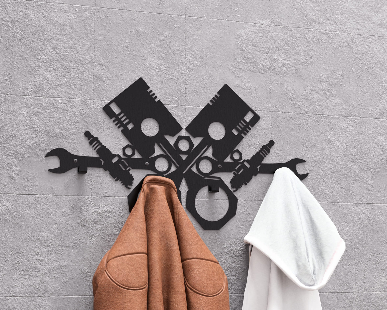 Pistons and Spark Plugs Wall-Mounted Coat Rack. DXF, SVG files for plasma, laser cutting. Wall Mount Coat Rack. Фото 4