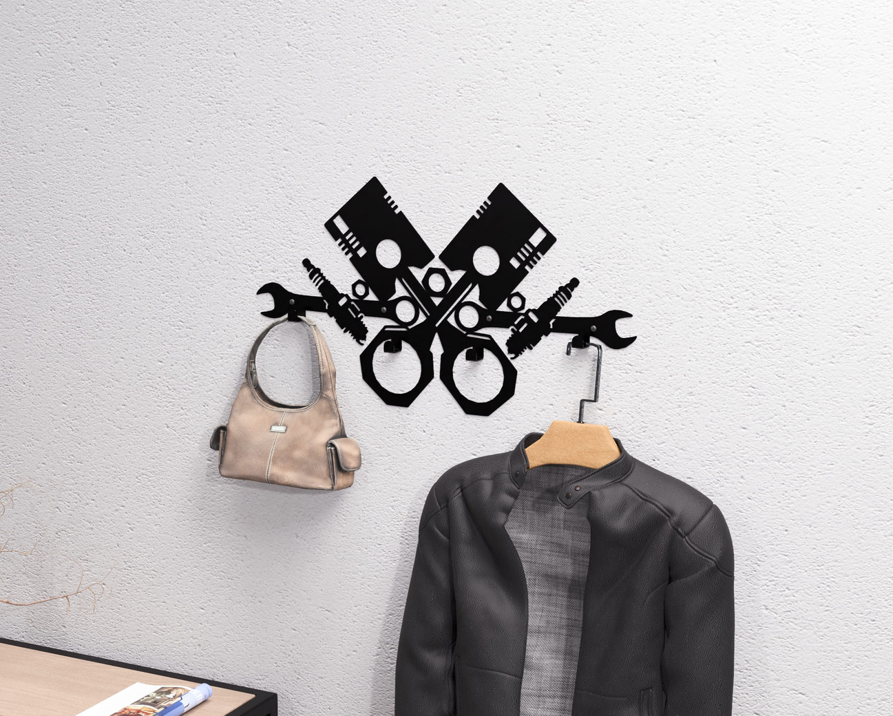 Pistons and Spark Plugs Wall-Mounted Coat Rack. DXF, SVG files for plasma, laser cutting. Wall Mount Coat Rack. Фото 2