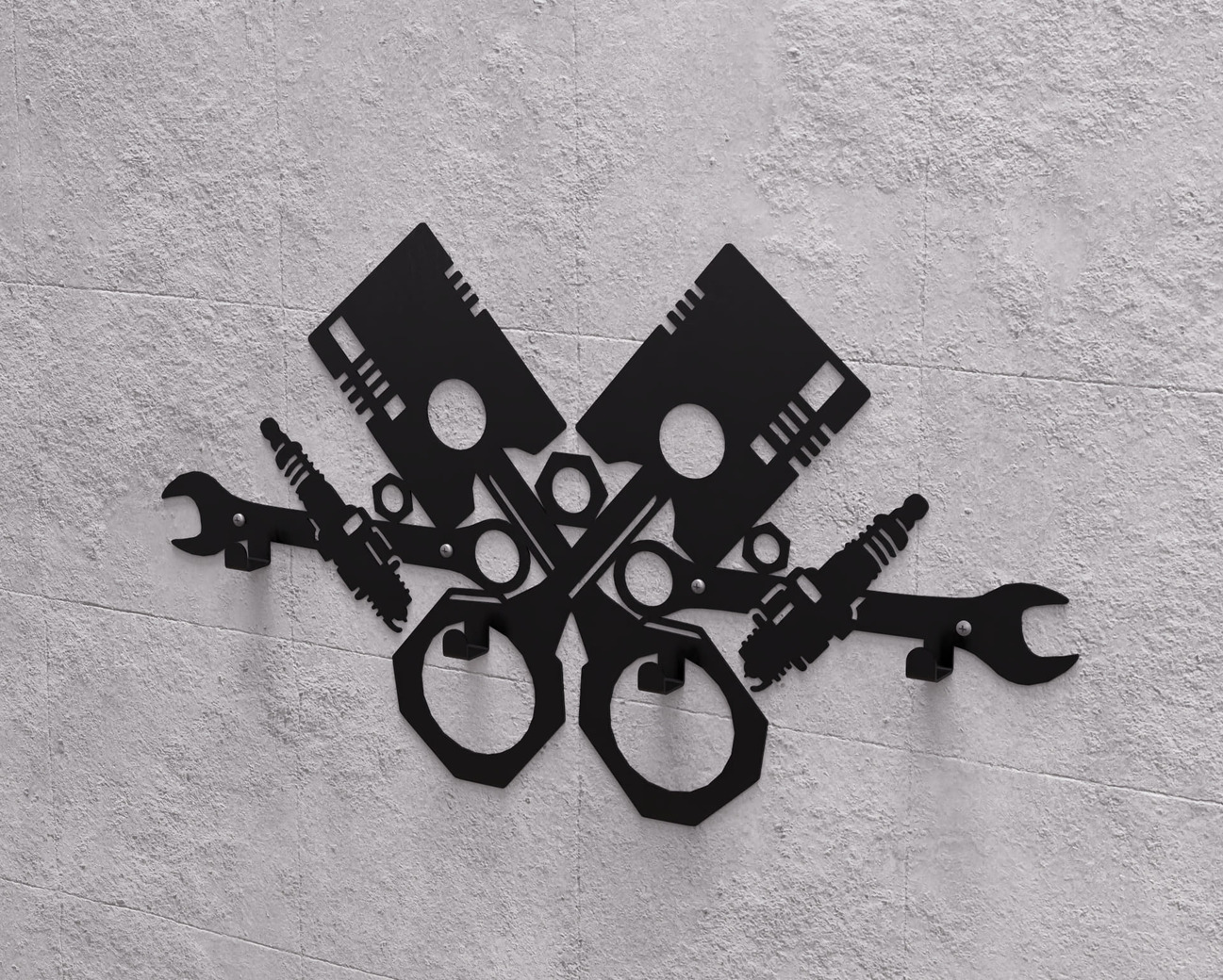 Pistons and Spark Plugs Wall-Mounted Coat Rack. DXF, SVG files for plasma, laser cutting. Wall Mount Coat Rack. Фото 10