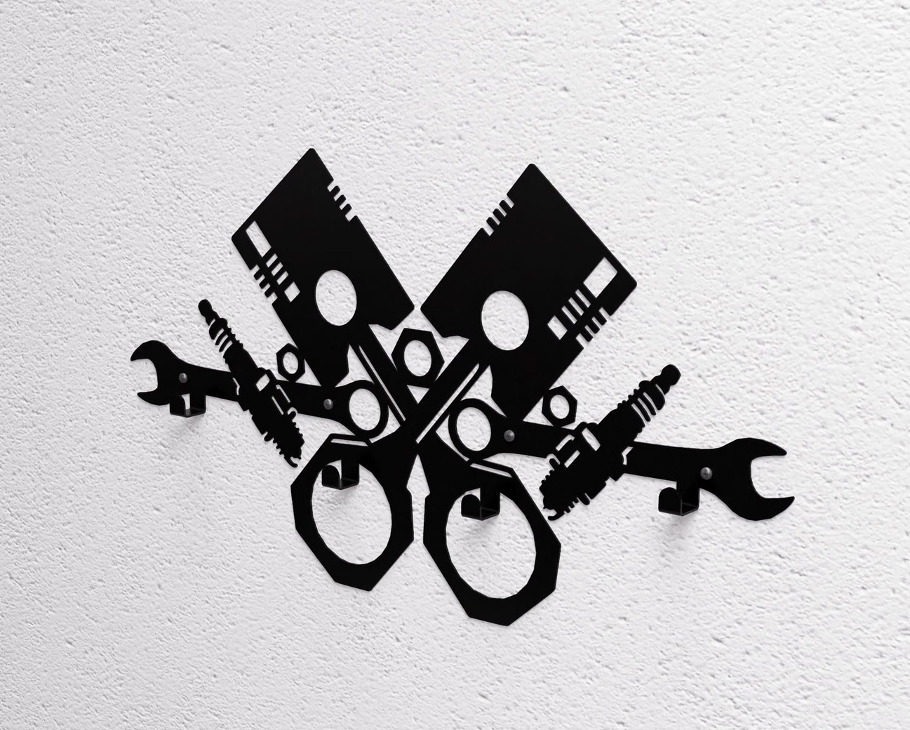 Pistons and Spark Plugs Wall-Mounted Coat Rack. DXF, SVG files for plasma, laser cutting. Wall Mount Coat Rack. Фото 9