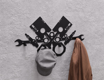 Pistons and Spark Plugs Wall-Mounted Coat Rack. DXF, SVG files for plasma, laser cutting. Wall Mount Coat Rack