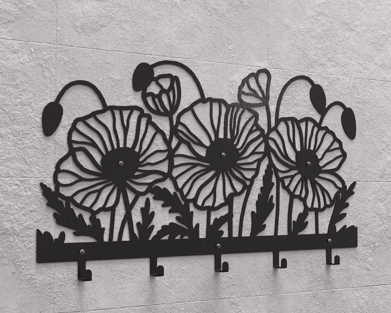 Poppies Wall-Mounted Coat Rack. DXF, SVG files for plasma, laser cutting. Wall Mount Coat Rack. Фото 11