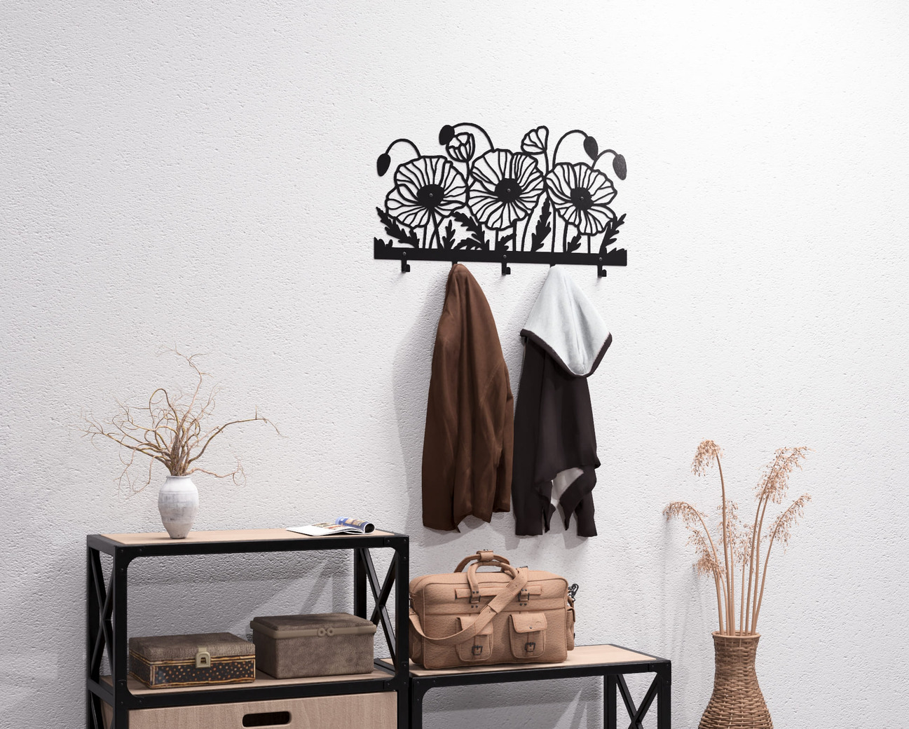 Poppies Wall-Mounted Coat Rack. DXF, SVG files for plasma, laser cutting. Wall Mount Coat Rack. Фото 6