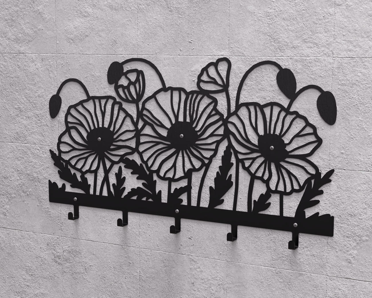 Poppies Wall-Mounted Coat Rack. DXF, SVG files for plasma, laser cutting. Wall Mount Coat Rack. Фото 9