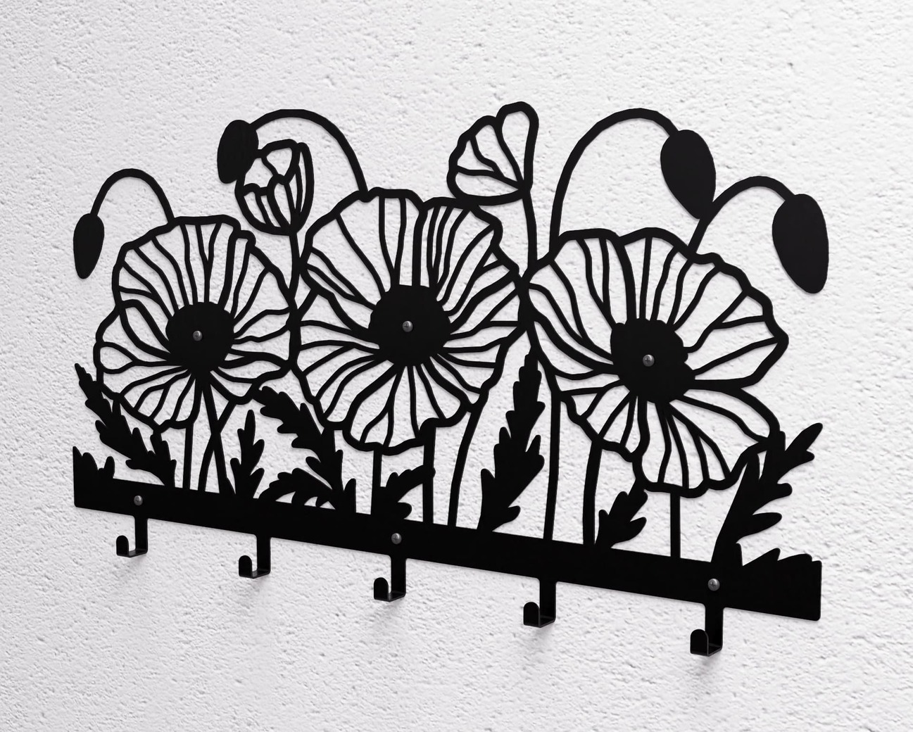 Poppies Wall-Mounted Coat Rack. DXF, SVG files for plasma, laser cutting. Wall Mount Coat Rack. Фото 10