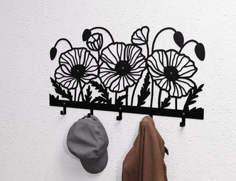 Poppies Wall-Mounted Coat Rack. DXF, SVG files for plasma, laser cutting. Wall Mount Coat Rack