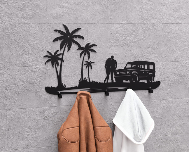 Romantic Beach Scene Wall-Mounted Coat Rack. DXF, SVG files for plasma, laser cutting. Wall Mount Coat Rack