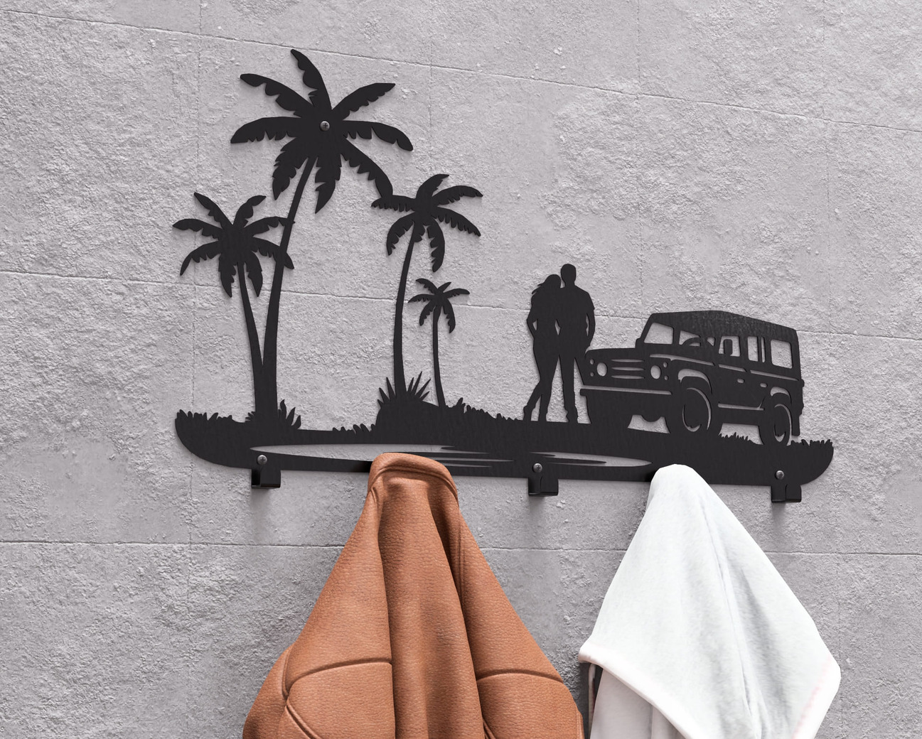 Romantic Beach Scene Wall-Mounted Coat Rack. DXF, SVG files for plasma, laser cutting. Wall Mount Coat Rack. Фото 3