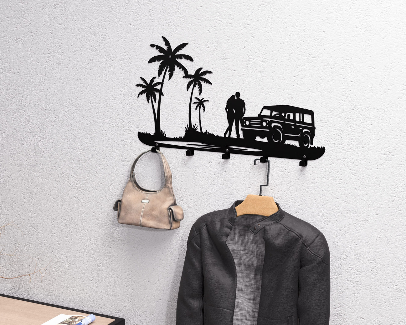 Romantic Beach Scene Wall-Mounted Coat Rack. DXF, SVG files for plasma, laser cutting. Wall Mount Coat Rack. Фото 2