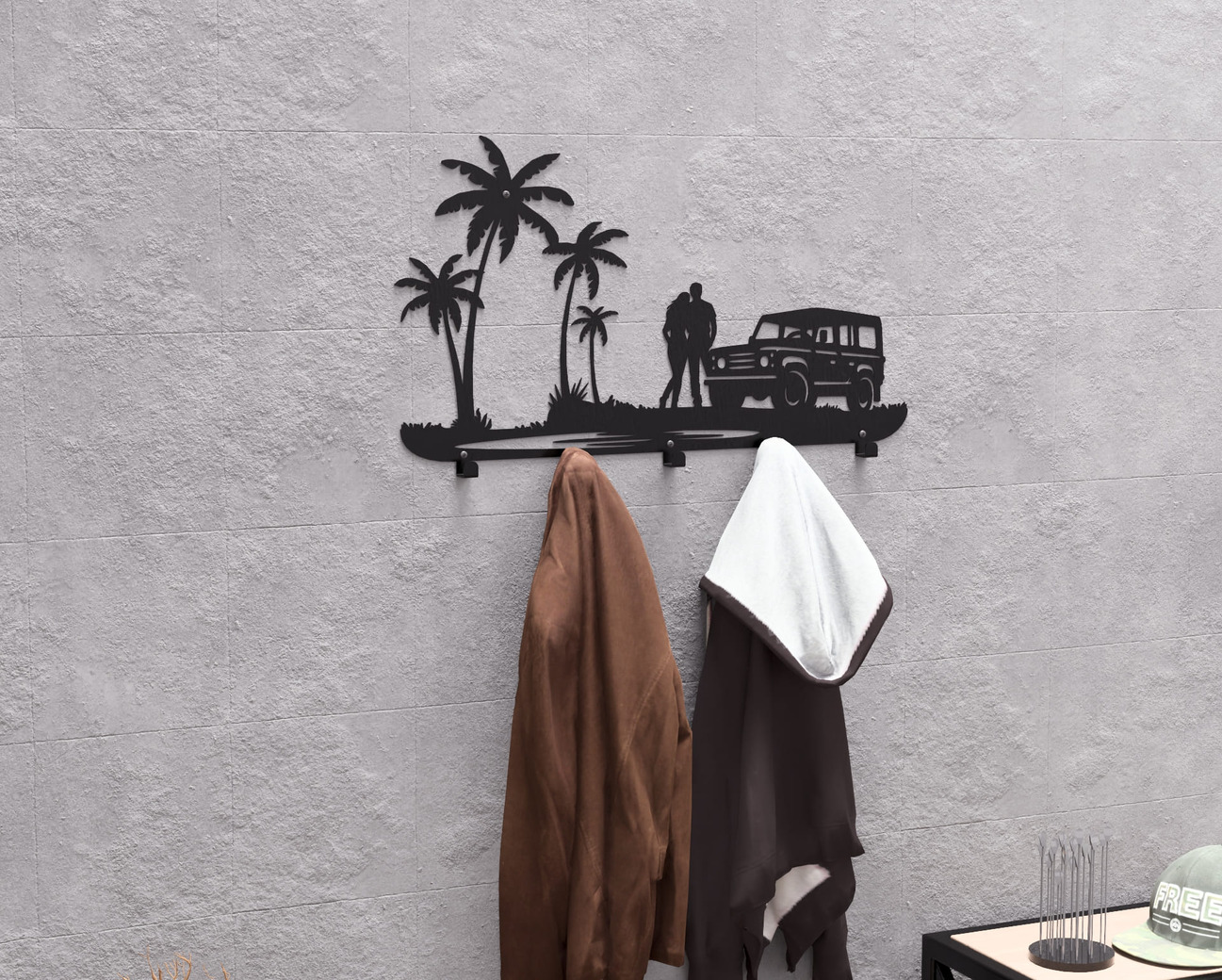 Romantic Beach Scene Wall-Mounted Coat Rack. DXF, SVG files for plasma, laser cutting. Wall Mount Coat Rack. Фото 4