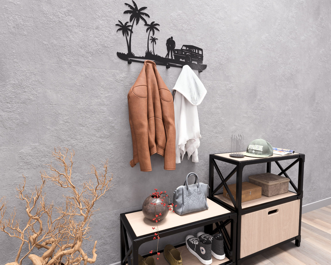 Romantic Beach Scene Wall-Mounted Coat Rack. DXF, SVG files for plasma, laser cutting. Wall Mount Coat Rack. Фото 5