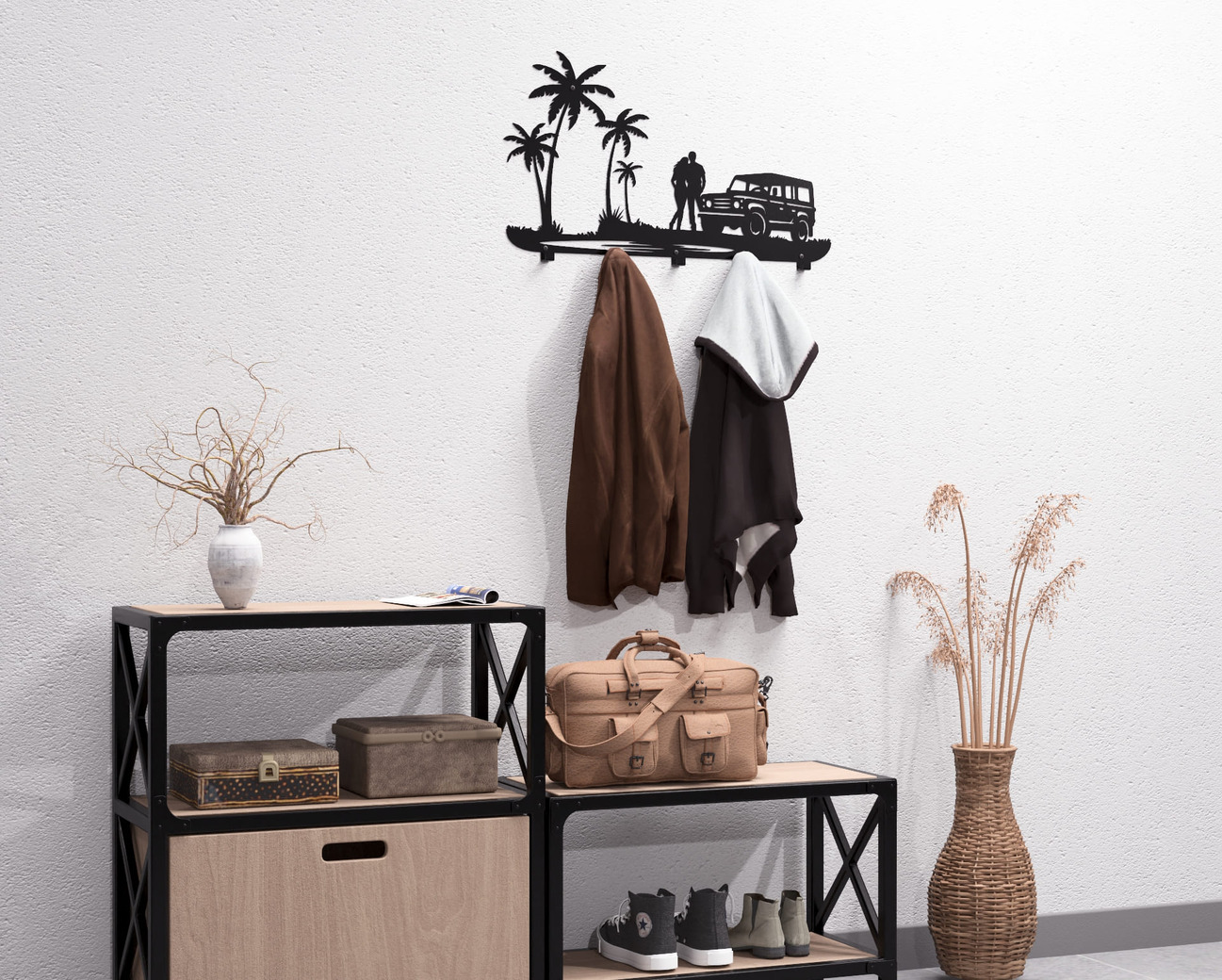 Romantic Beach Scene Wall-Mounted Coat Rack. DXF, SVG files for plasma, laser cutting. Wall Mount Coat Rack. Фото 6