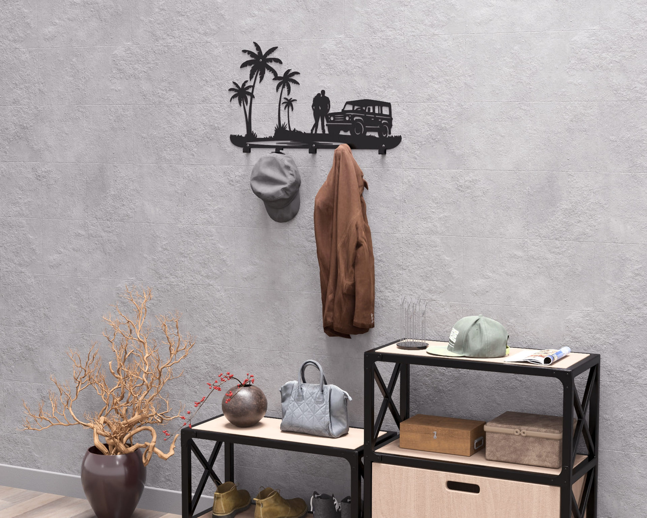 Romantic Beach Scene Wall-Mounted Coat Rack. DXF, SVG files for plasma, laser cutting. Wall Mount Coat Rack. Фото 8