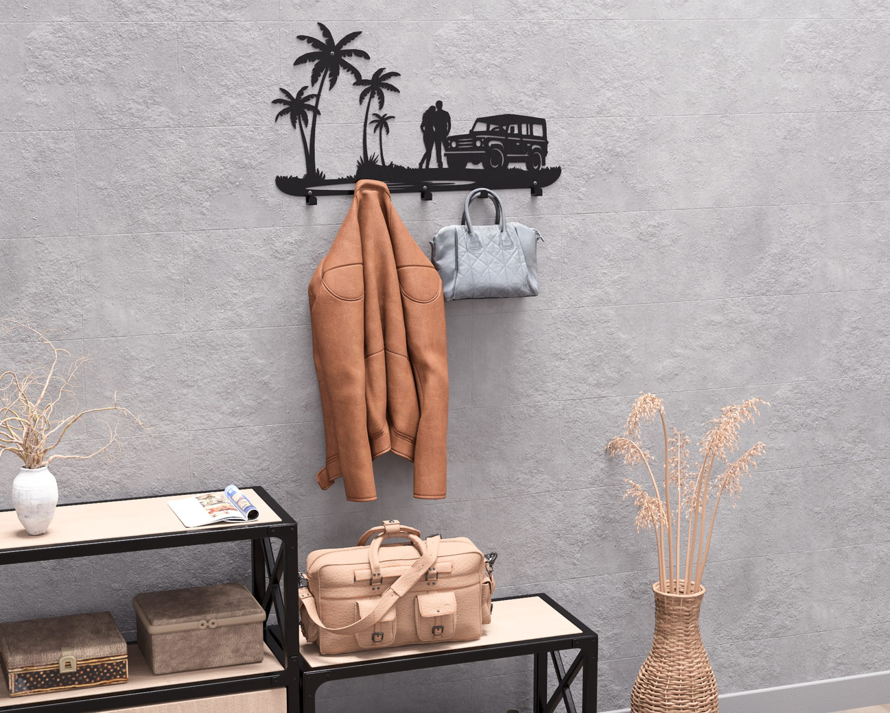 Romantic Beach Scene Wall-Mounted Coat Rack. DXF, SVG files for plasma, laser cutting. Wall Mount Coat Rack. Фото 7