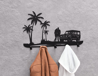 Romantic Beach Scene Wall-Mounted Coat Rack. DXF, SVG files for plasma, laser cutting. Wall Mount Coat Rack