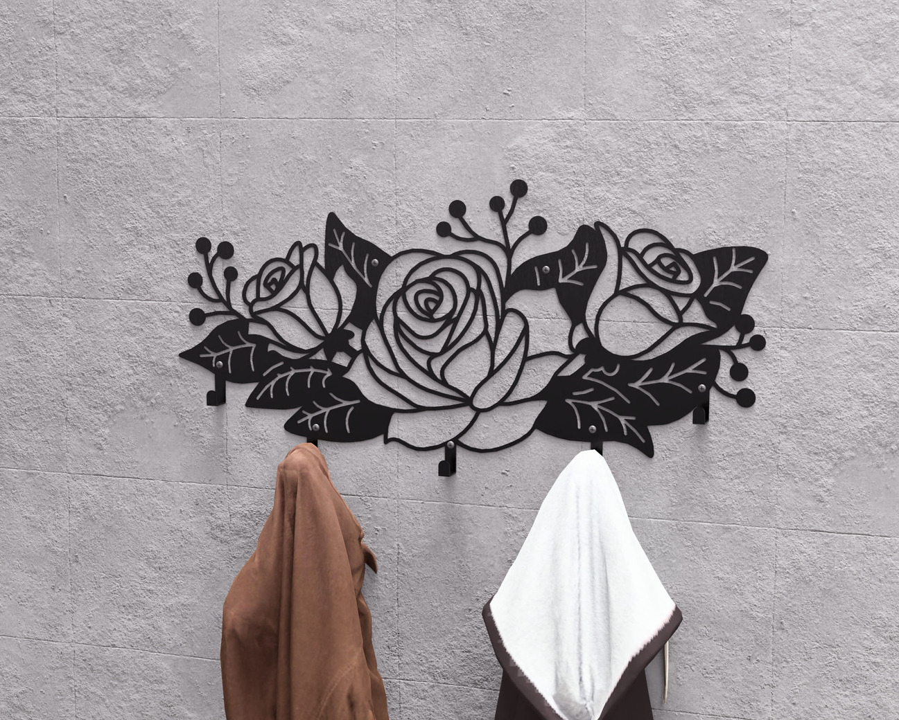 Roses Wall-Mounted Coat Rack. DXF, SVG files for plasma, laser cutting. Wall Mount Coat Rack