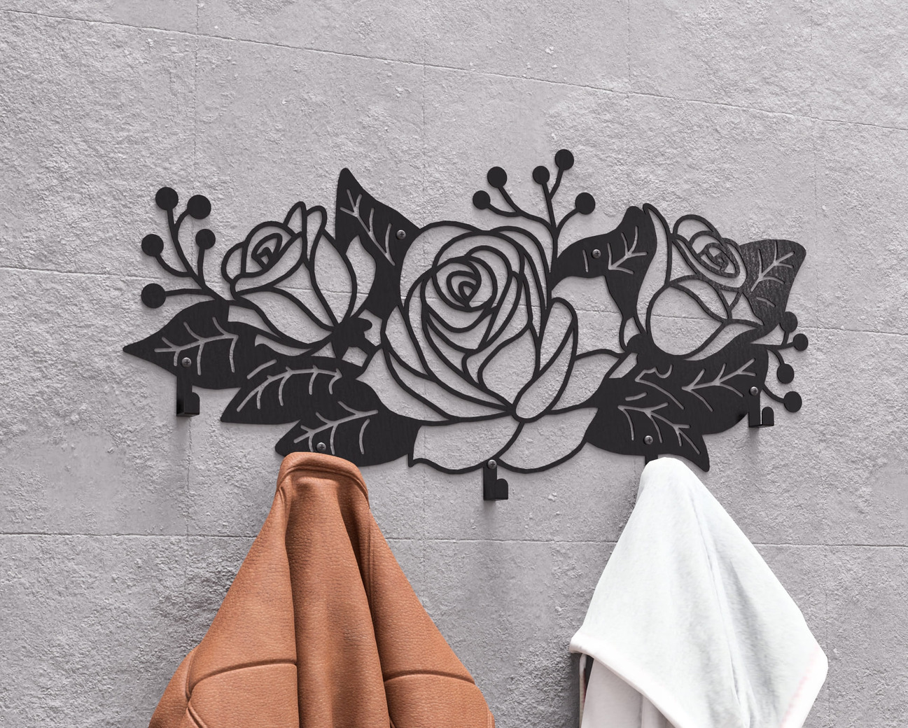 Roses Wall-Mounted Coat Rack. DXF, SVG files for plasma, laser cutting. Wall Mount Coat Rack. Фото 4