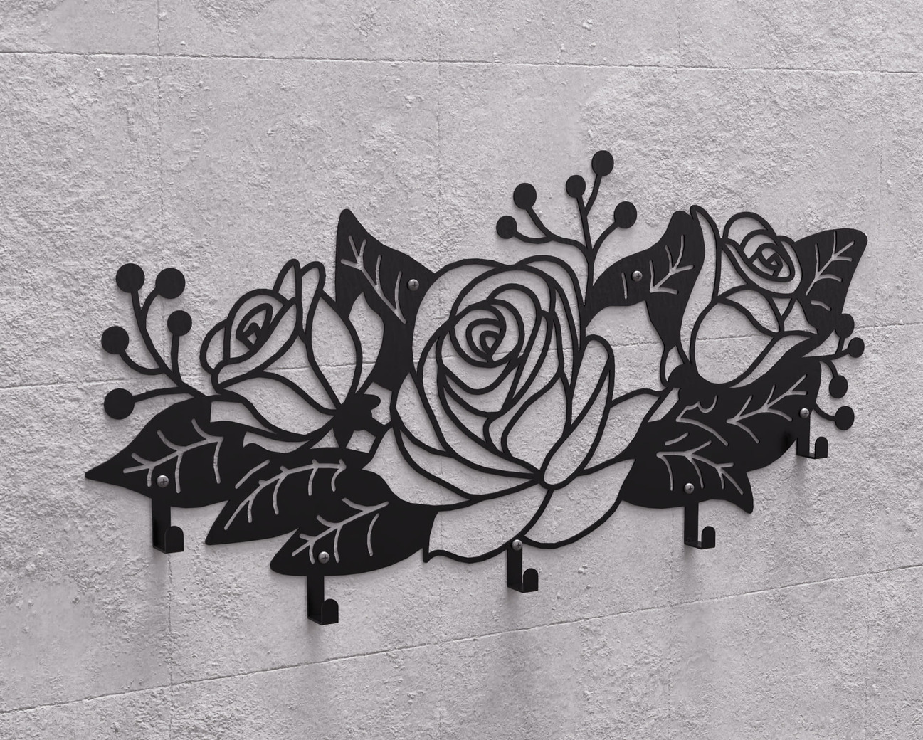 Roses Wall-Mounted Coat Rack. DXF, SVG files for plasma, laser cutting. Wall Mount Coat Rack. Фото 11