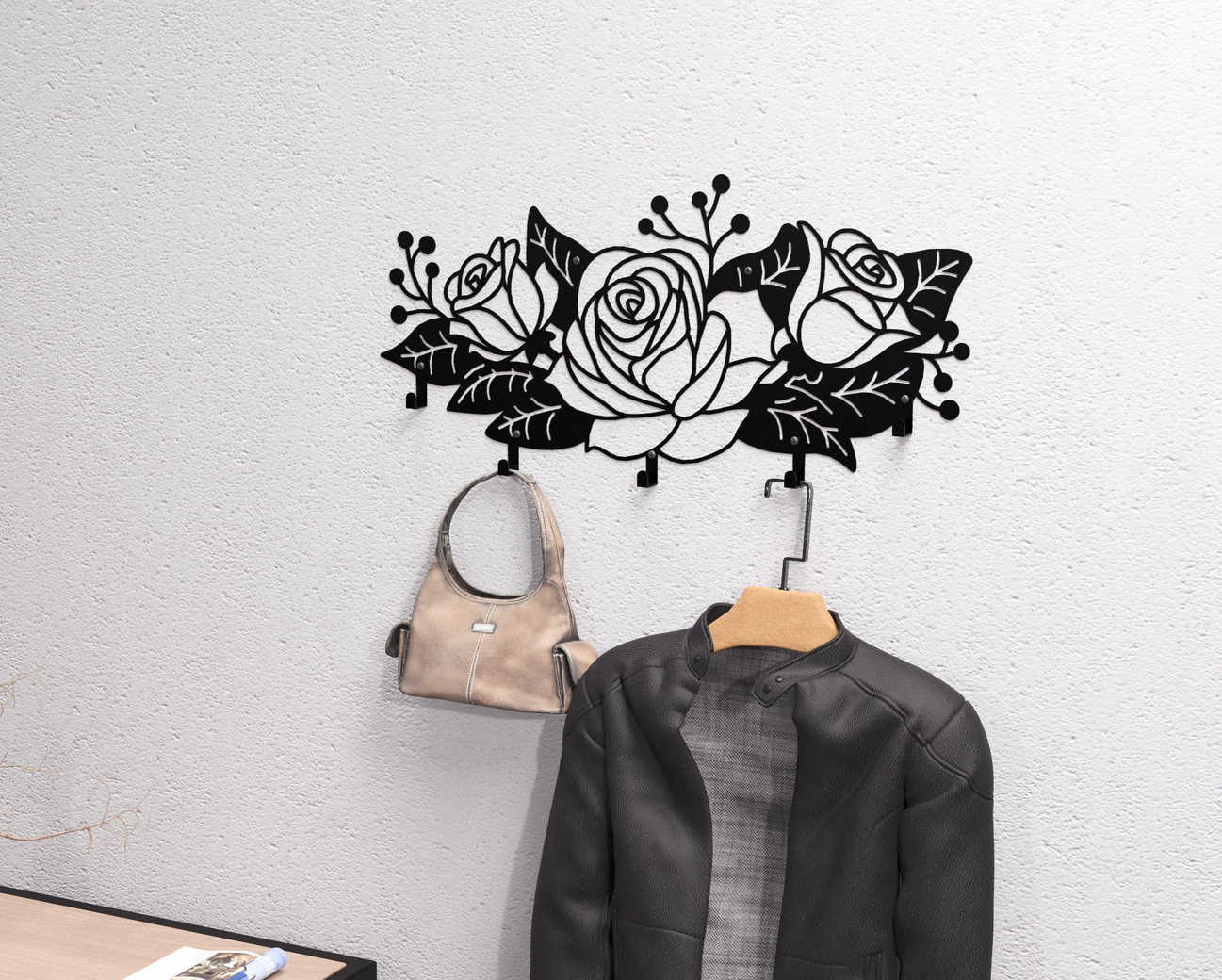 Roses Wall-Mounted Coat Rack. DXF, SVG files for plasma, laser cutting. Wall Mount Coat Rack. Фото 2