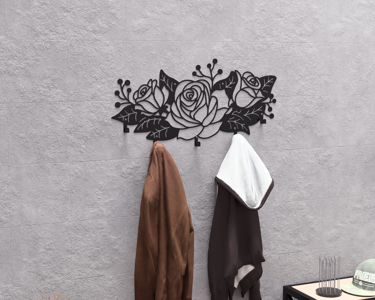Roses Wall-Mounted Coat Rack. DXF, SVG files for plasma, laser cutting. Wall Mount Coat Rack. Фото 3