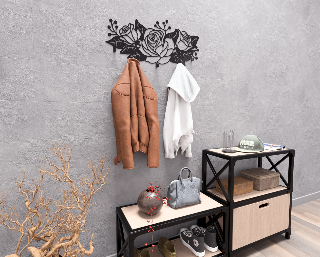 Roses Wall-Mounted Coat Rack. DXF, SVG files for plasma, laser cutting. Wall Mount Coat Rack. Фото 6